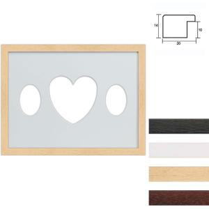 Holz Bilderrahmen für 3 Bilder, 30x40 cm Ovalausschnitt mit Herz