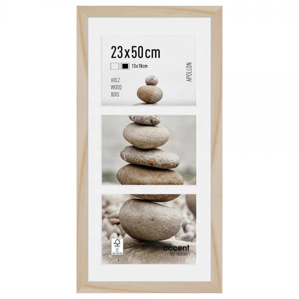 Holz Bilderrahmen Apollon für 3 Bilder 13x18 cm 23x50 cm (3x13x18 cm) | Natur | Normalglas