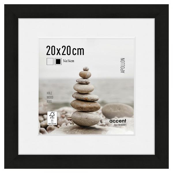 Holz Bilderrahmen Apollon mit Passepartout 20x20 cm (14x14 cm) | Schwarz | Normalglas