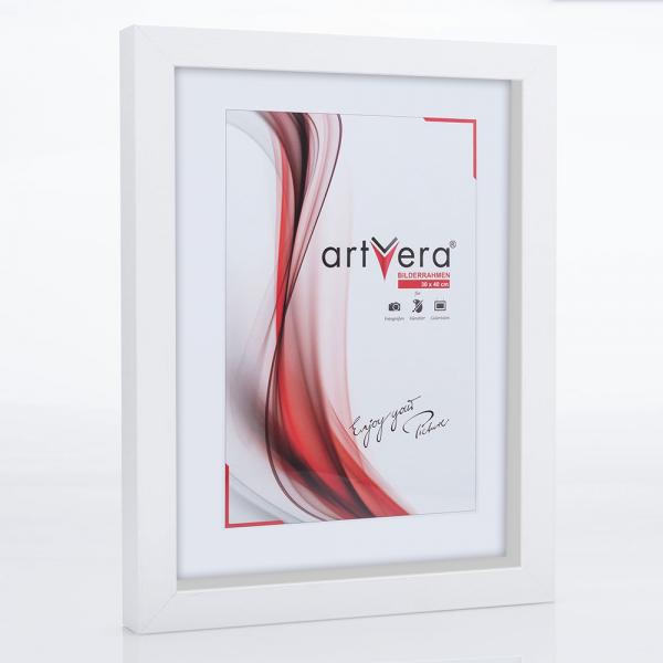 3D Bilderrahmen Ystad aus Massivholz 30x60 cm | Weiß, gemasert | Antireflexglas