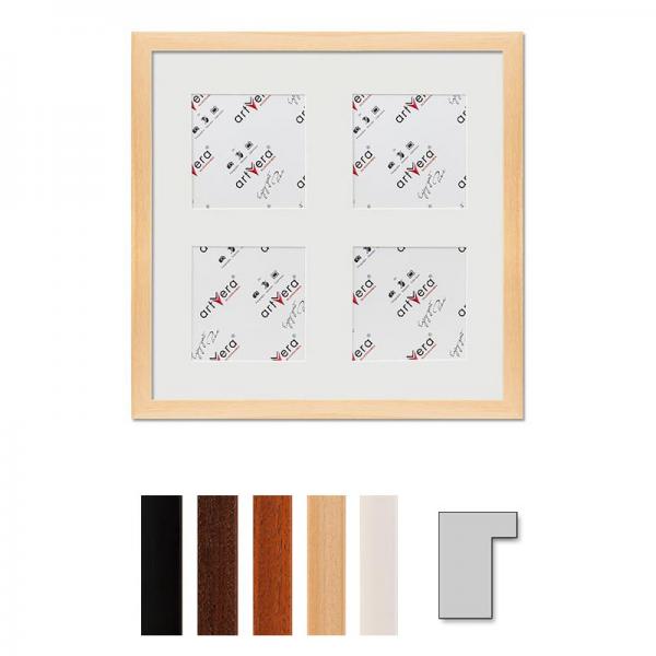 Holz Bilderrahmen Lund für 4 Bilder 10x10 cm 30x30 cm (4 Ausschnitte in 10x10) | Kirsche | Normalglas