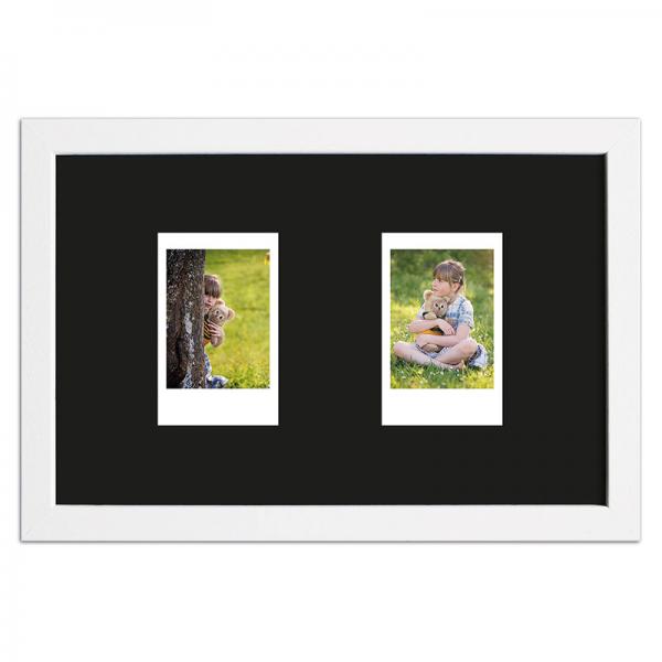Bilderrahmen für 2 Sofortbilder - Typ Instax Mini 24,6x15,7 cm | Weiß, gemasert | Normalglas