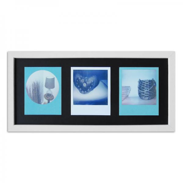 Bilderrahmen für 3 Sofortbilder - Typ Polaroid 600 35,4x15,7 cm | Weiß, gemasert | Normalglas
