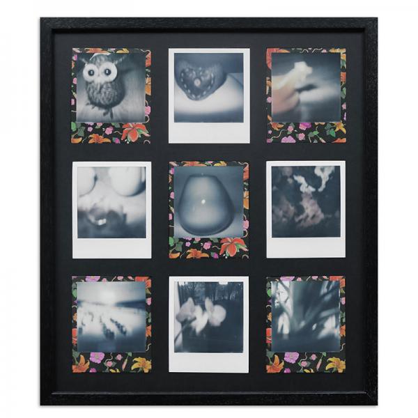 Bilderrahmen für 9 Sofortbilder - Typ Polaroid 600 35,4x41,1 cm | Schwarz, gemasert | Normalglas