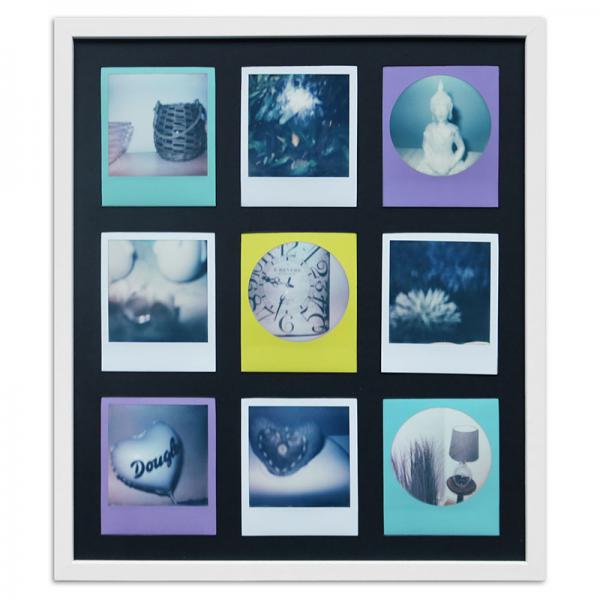 Bilderrahmen für 9 Sofortbilder - Typ Polaroid 600 35,4x41,1 cm | Weiß, gemasert | Normalglas