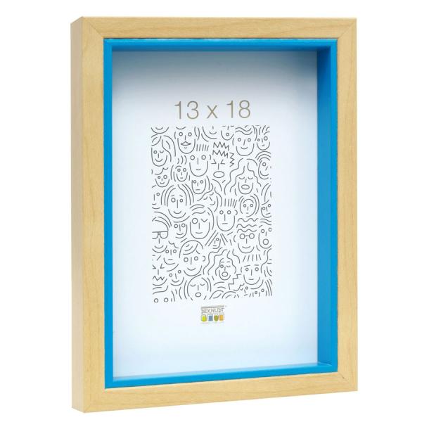 Holz Bilderrahmen Peer 13x18 cm | Natur mit blauer Innenkante | Normalglas