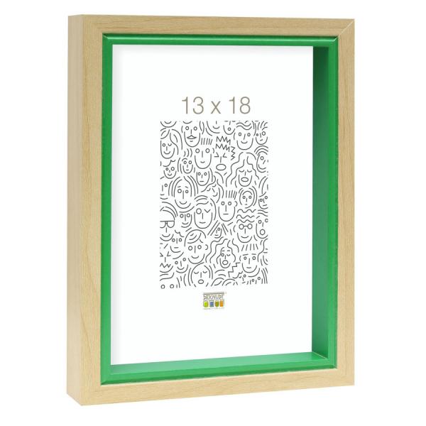 Holz Bilderrahmen Peer 13x18 cm | Natur mit grüner Innenkante | Normalglas