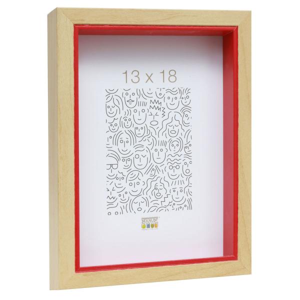 Holz Bilderrahmen Peer 10x15 cm | Natur mit roter Innenkante | Normalglas