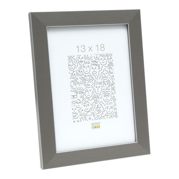 Kunststoff Bilderrahmen Lucas 18x24 cm | Grau mit Silberkante | Normalglas