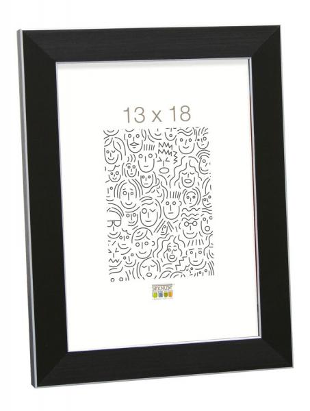 Kunststoff Bilderrahmen Lucas 13x18 cm | Schwarz mit Silberkante | Normalglas