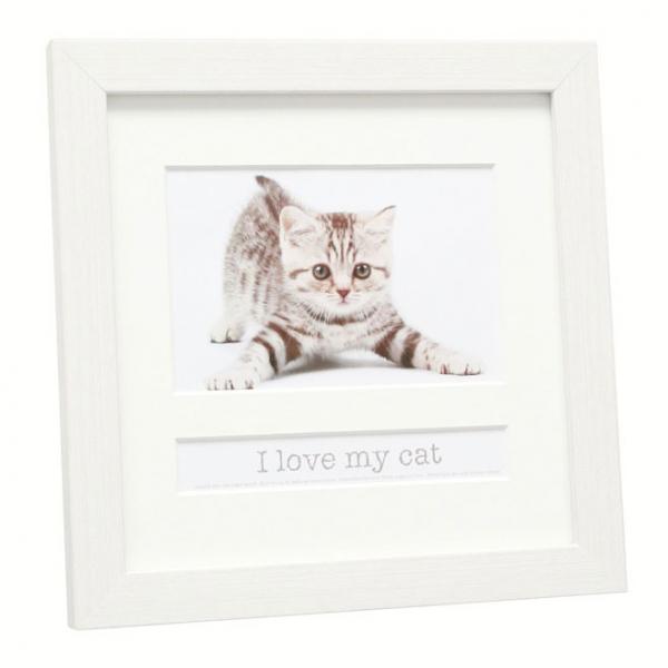 Fotorahmen mit Textfach I love my cat 10x15 cm | Weiß | Normalglas