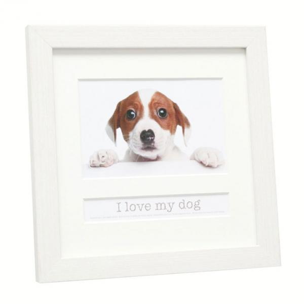Fotorahmen mit Textfach I love my dog 10x15 cm | Weiß | Normalglas