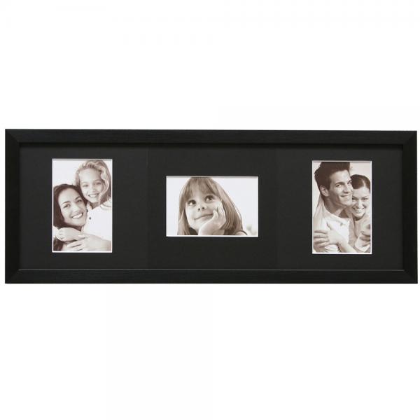 Bilderrahmen Lucas für 3 Bilder mit drehbarem Passepartout 10x15 cm | Schwarz | Normalglas
