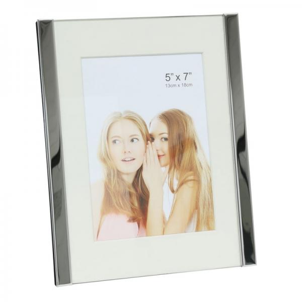 Fotorahmen mit silberner Kante und Passepartout 10x15 cm | silber glänzend | Normalglas