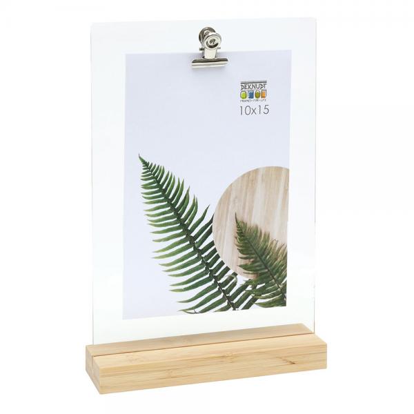 Clip-Fotorahmen mit Aufsteller aus Naturholz 10x15 cm | natur | Kunstglas