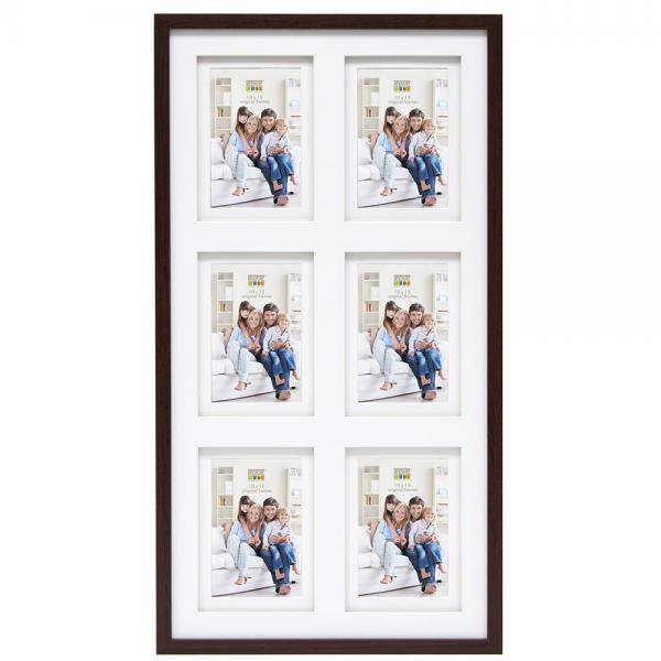 Holz-Bilderrahmen Anna mit Doppelpassepartout für 6 Bilder 10x15 cm | Braun | Normalglas