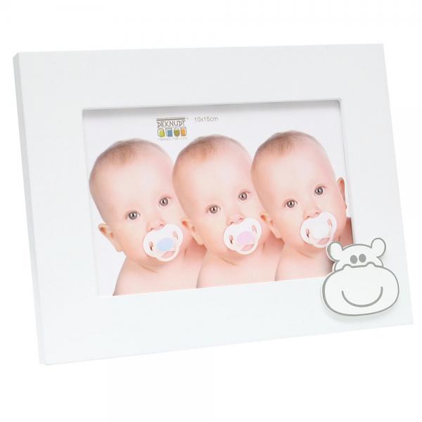 Baby-Fotorahmen mit Nilpferd 10x15 cm | Weiß | Normalglas