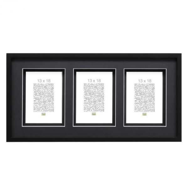 Bilderrahmen Gabriel für 3 Bilder mit Doppelpassepartout 10x15 cm | Schwarz | Normalglas