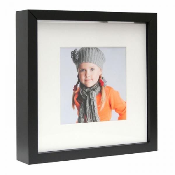 Fotodose mit Passepartouts und selbstklebendem Karton 13x13 cm | schwarz | Normalglas