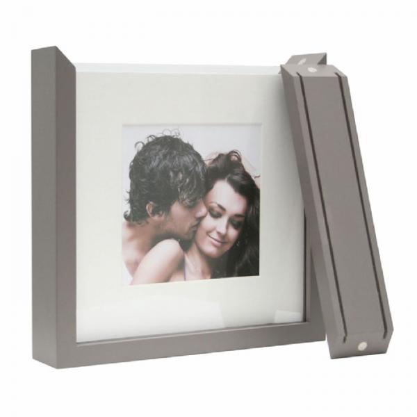 Fotodose mit Passepartouts und selbstklebendem Karton 13x13 cm | taupe | Normalglas