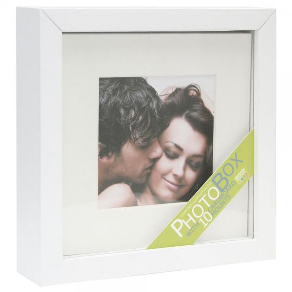 Fotodose mit Passepartouts und selbstklebendem Karton 13x13 cm | Weiß | Normalglas