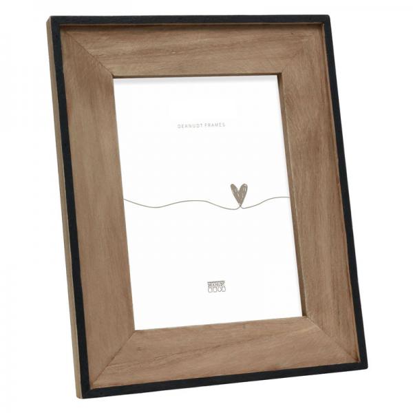 Schmaler Holz-Bilderrahmen mit Holz-Passepartout 13x18 cm | schwarz-braun | Normalglas