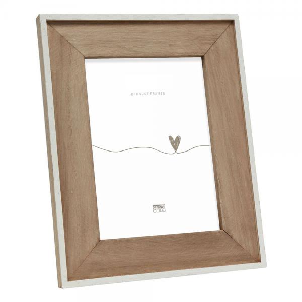 Schmaler Holz Bilderrahmen mit Holz-Passepartout 13x18 cm | weiß-braun | Normalglas