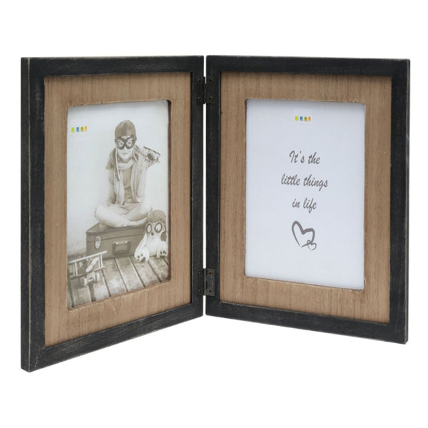 Doppel-Fotorahmen mit Holzpassepartout 13x18 cm | schwarz-braun | Normalglas