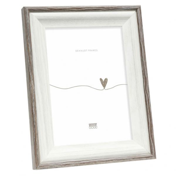 Weißer Holz-Bilderrahmen mit farbiger Holzkante 10x15 cm | Weiß-Grau | Normalglas