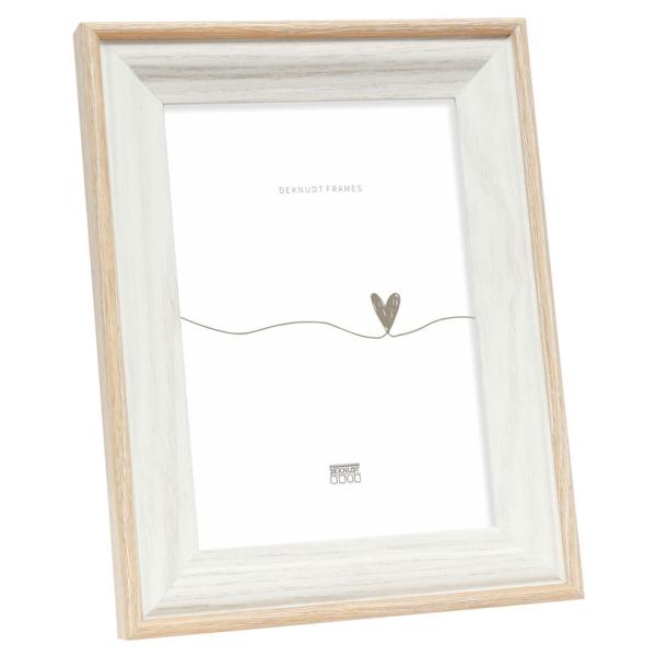 Weißer Holz-Bilderrahmen mit farbiger Holzkante 13x18 cm | Weiß-Natur | Normalglas