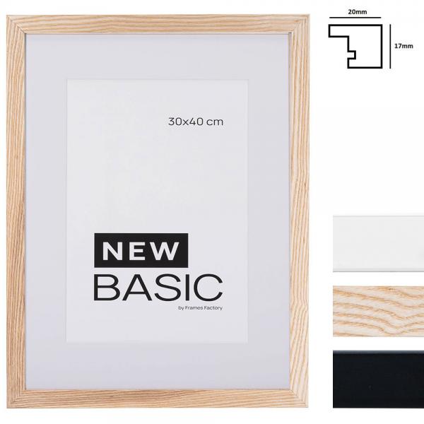 Holz Bilderrahmen New Basic inkl. Passepartout 40x60 cm (30x40 cm) | Schwarz | Kunstglas (1 mm)