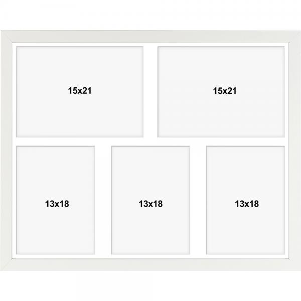 Holz Bilderrahmen Hekla (MDF) für mehrere Bilder 40x50 cm (5 Bilder) | weiß | Kunstglas (1 mm)