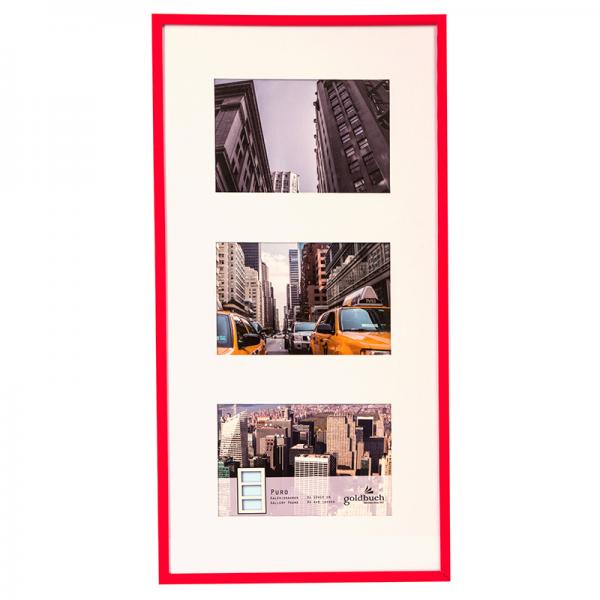 Kunststoff Bilderrahmen Puro für 3 Bilder 10x15 cm 3x10x15 cm | rot | Normalglas