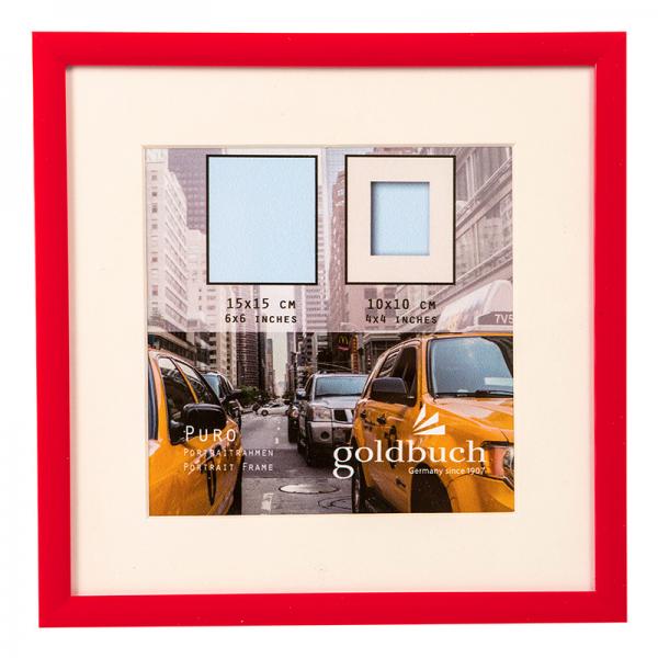 Kunststoff Bilderrahmen Puro mit Passepartout 15x15 cm (10x10 cm) | rot | Normalglas