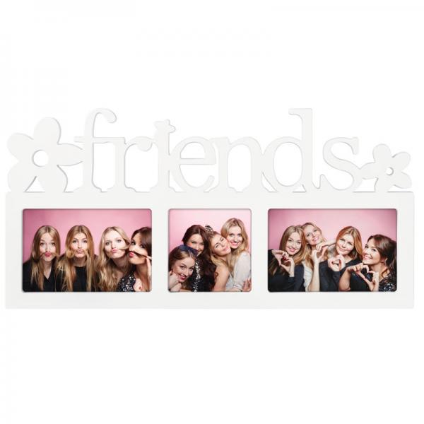 Fotorahmen Collage Friends für 3 Bilder 2x 10x15 + 10x10 cm | Weiß | Normalglas