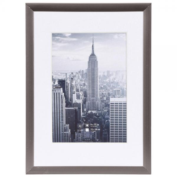 Alu Bilderrahmen Manhattan mit Passepartout 21x30 cm (15x20 cm) | dunkelgrau | Normalglas