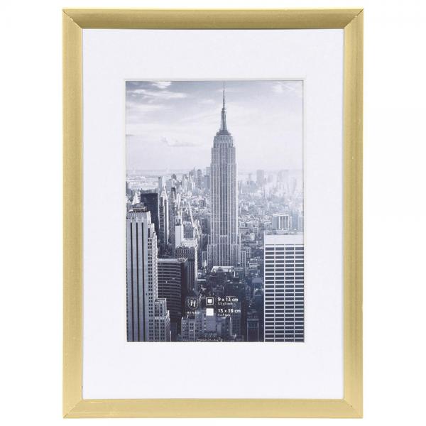 Alu Bilderrahmen Manhattan mit Passepartout 15x20 cm (10x15 cm) | gold | Normalglas
