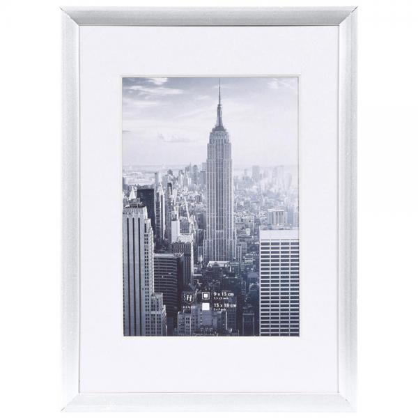 Alu Bilderrahmen Manhattan mit Passepartout 20x30 cm (13x18 cm) | silber | Normalglas