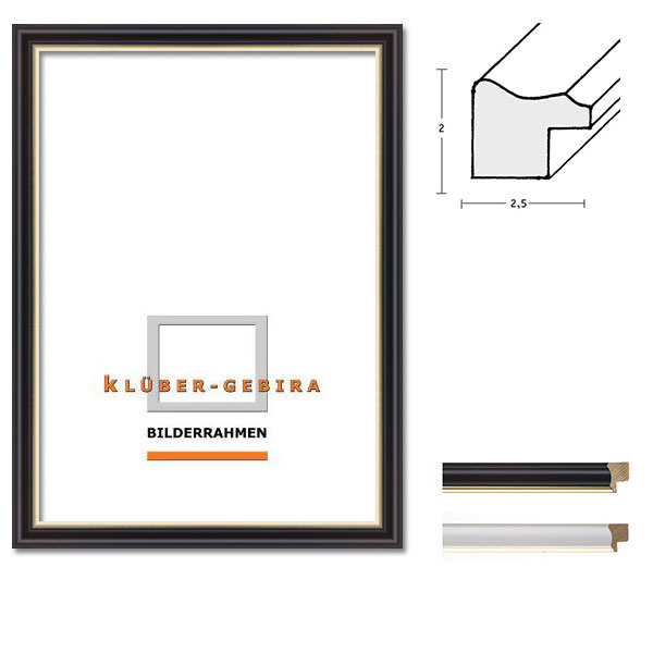 Holz Bilderrahmen Bescano 60x80 | weiß, Goldkante | Kunstglas