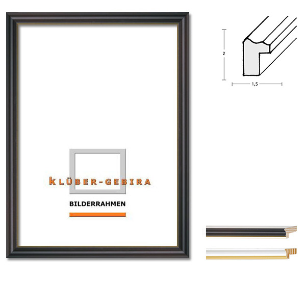 Holz Bilderrahmen Granada 40x60 | Schwarz, Goldkante | Normalglas