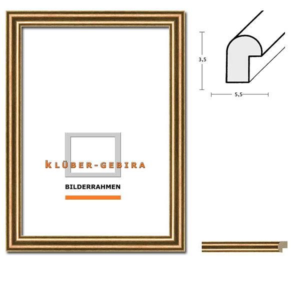 Holz Bilderrahmen Saragossa 20x30 | Gold mit braunroten Linien | Normalglas