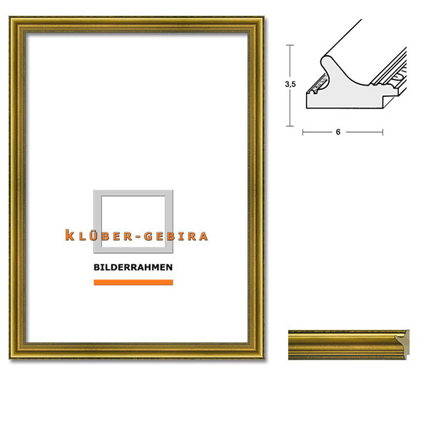 Holz Bilderrahmen Barcelona 84,1x118,9 (A0) | altgold patiniert, Zier-Innenkante | Kunstglas