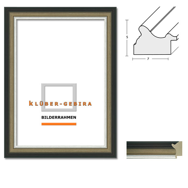 Holz Bilderrahmen Lorca 30x45 | Anthrazit, Hellgrau, Silberkante | Normalglas