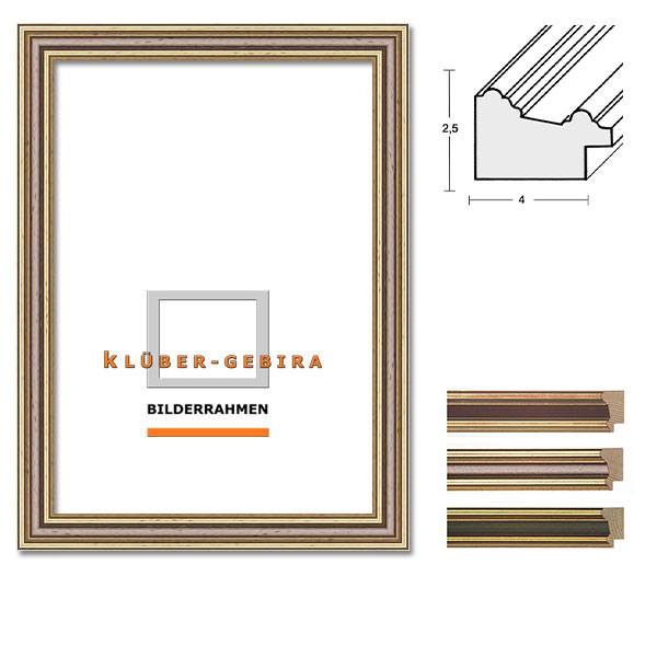 Holz Bilderrahmen Girona 70x100 | gold, Palette dunkelrot | Kunstglas