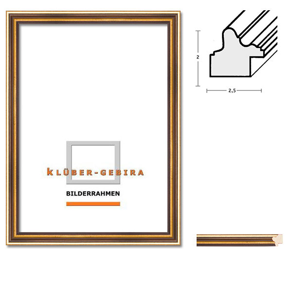 Holz Bilderrahmen Ferrol 59,4x84,1 (A1) | Geschwungen, Braun, Gold | Kunstglas