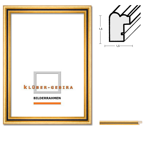 Holz Bilderrahmen Santa Maria 59,4x84,1 (A1) | Gold, schwarze Linie | Kunstglas