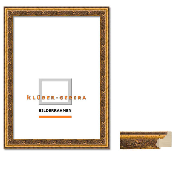 Barock Bilderrahmen Valverde 50x70 | Altgold, mit braunroten Tupfen | Normalglas