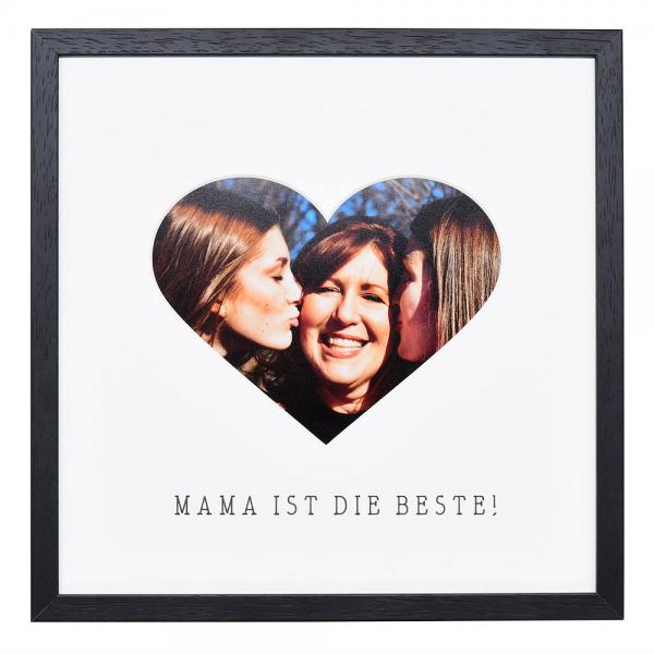 Bilderrahmen mit Herz-Passepartout & Text "Mama ist die Beste!" 30x30 cm | schwarz | Normalglas