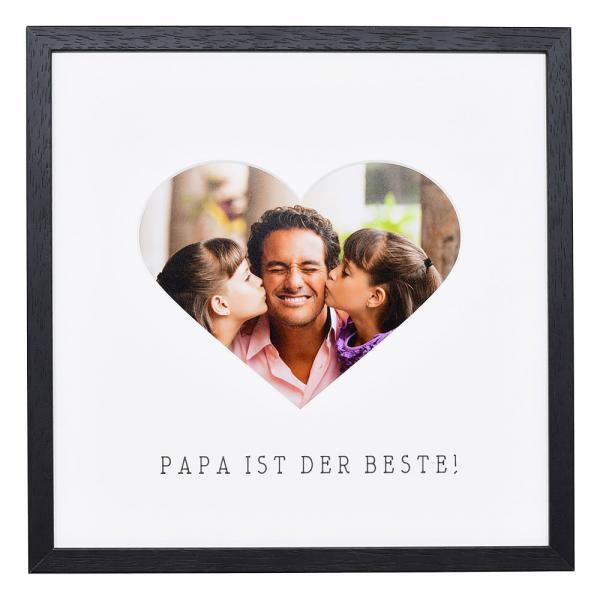 Bilderrahmen mit Herz-Passepartout & Text "Papa ist der Beste!" 30x30 cm | schwarz | Normalglas