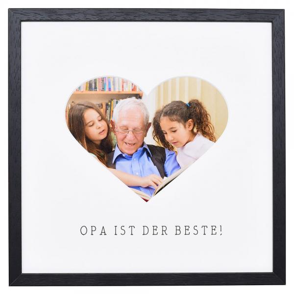 Bilderrahmen mit Herz-Passepartout & Text "Opa ist der Beste!" 30x30 cm | schwarz | Normalglas
